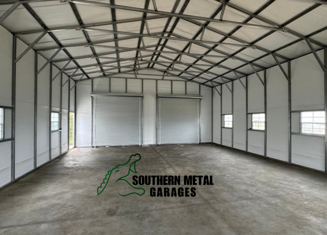 Interior of a Southern Metal Garages building with insulation installed on the walls and roof
